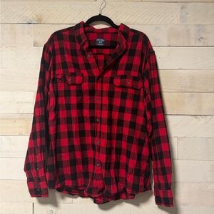 Faded Glory Red and Black Casual Button Down Shirt